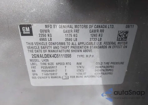 2012 Chevrolet Equinox 1Lt z USA, uszkodzony, nr VIN 2GNALDEK4C6111098